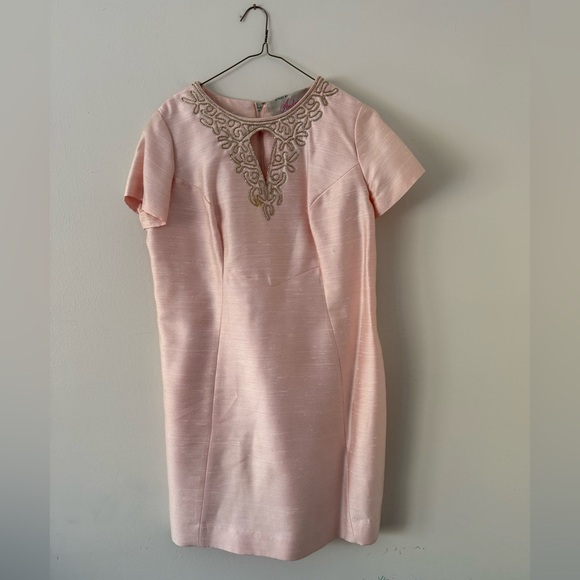 Vintage 1960s Plus Size Beaded Dress & Coat Set Raw Silk Pink Jackie O Size 16W - Picture 2 of 16